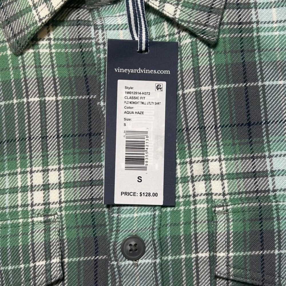 NWT Vineyard Vines Twill Utility Flannel Aqua Haze Size Small - Picture 3 of 6